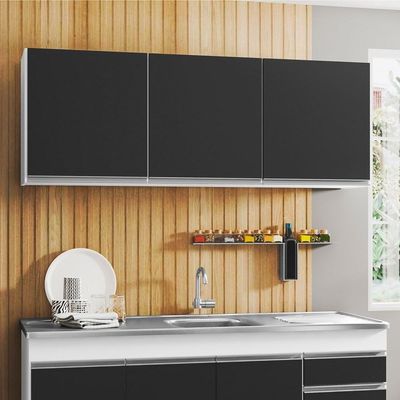 Kit 2 Armários Aéreos 150cm 3 Portas Argélia Branco/preto
