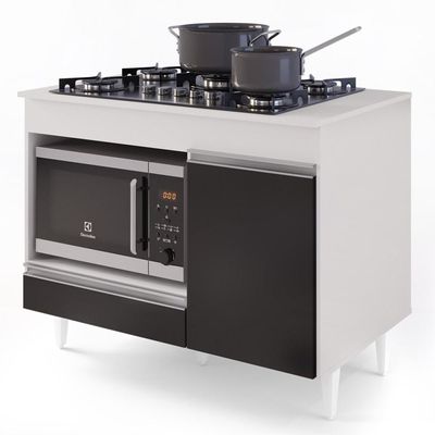 Balcão Multiuso Para Cooktop 4 Bocas Georgia Branco/preto