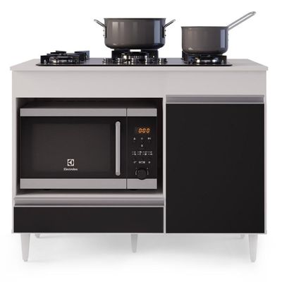 Balcão Multiuso Para Cooktop 4 Bocas Georgia Branco/preto