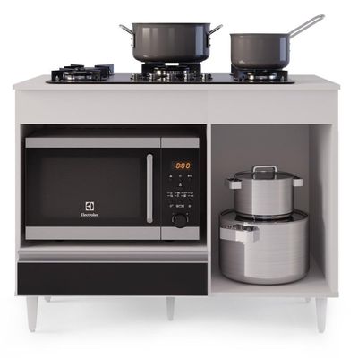 Balcão Multiuso Para Cooktop 4 Bocas Georgia Branco/preto