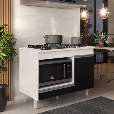 Balcão Multiuso Para Cooktop 4 Bocas Georgia Branco/preto