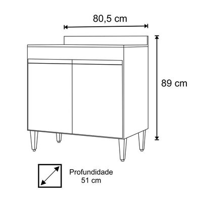 Balcão Para Cooktop 80cm 2 Portas Flórida Castanho/Cinza