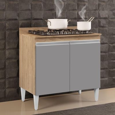 Balcão Para Cooktop 80cm 2 Portas Flórida Castanho/Cinza