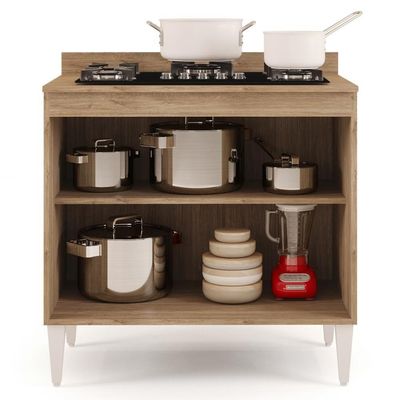 Balcão Para Cooktop 80cm 2 Portas Flórida Castanho/Cinza