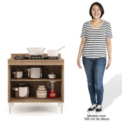 Balcão Para Cooktop 80cm 2 Portas Flórida Castanho/Cinza