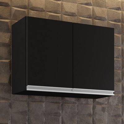 Armário Aéreo 67cm 2 Portas Califórnia Preto - Lumil Móveis