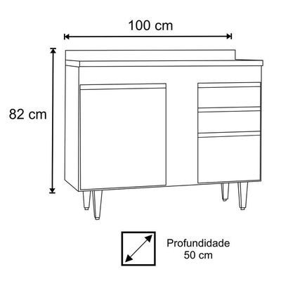Balcão Gabinete 100cm 3 Portas 2 Gavetas Castanho/Cinza