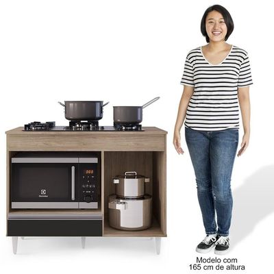 Balcão Multiuso Para Cooktop 4 Bocas Georgia Castanho/preto