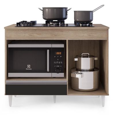 Balcão Multiuso Para Cooktop 4 Bocas Georgia Castanho/preto