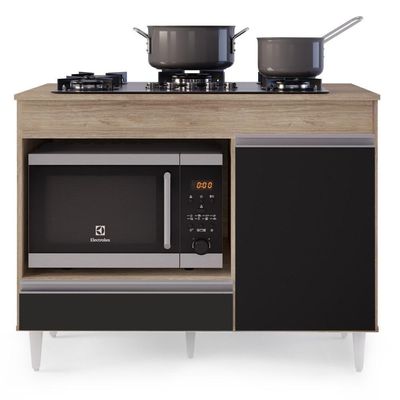 Balcão Multiuso Para Cooktop 4 Bocas Georgia Castanho/preto