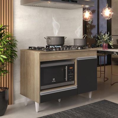 Balcão Multiuso Para Cooktop 4 Bocas Georgia Castanho/preto