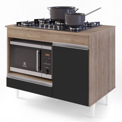 Balcão Multiuso Para Cooktop 4 Bocas Georgia Castanho/preto