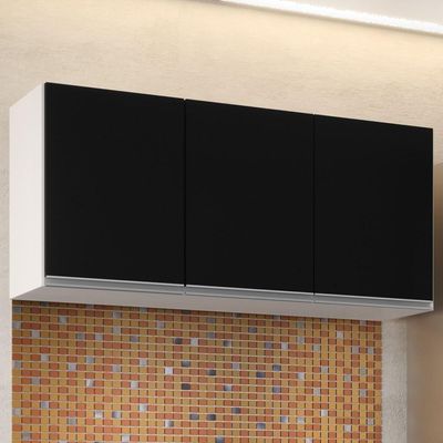 Armário Aéreo 120cm 3 Portas Virgínia Branco/preto
