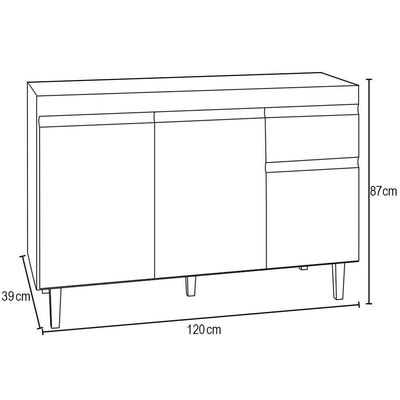 Balcão Gabinete 120cm 3 Portas 1 Gaveta Branco