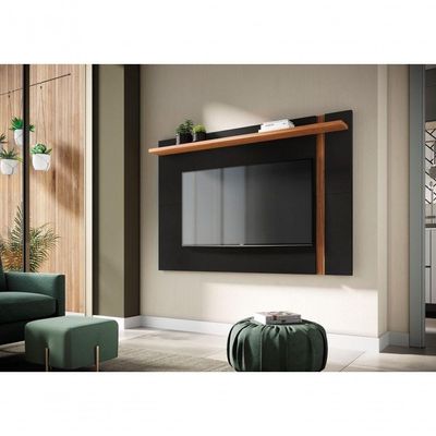 Painel Para Tv Extensível Com Prateleiras Janel Preto Noce