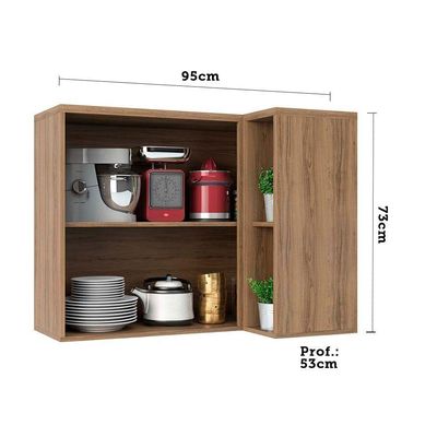 Armário Aéreo Canto 95 Cm 2 Portas 1 Prateleira Vanilla Com Cinza