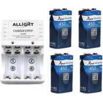 Kit Carregador De Pilhas/Bateria + 4 Baterias 9V Recarregaveis