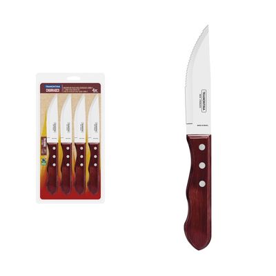 Conjunto de Facas para Churrasco Jumbo Tramontina em Aço Inox com Cabo Vermelho Polywood 4 Peças