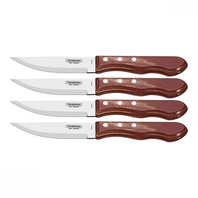 Conjunto de Facas para Churrasco Jumbo Tramontina em Aço Inox com Cabo Vermelho Polywood 4 Peças