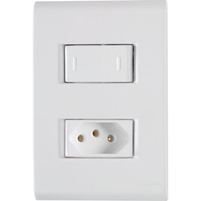 Conjunto 4x2 com 1 Interruptor Paralelo 10 A 250 V e 1 Tomada 2P+T 10 A 250 V Tramontina Liz Branco