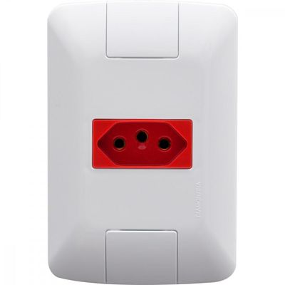 Conjunto 4x2 com 1 Tomada 2P+T Tramontina Aria 20 A 250 V Branco e Vermelho