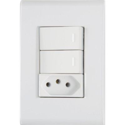 Conjunto 4x2 com 2 Interruptores Simples 10 A 250 V e 1 Tomada 2P+T 10 A 250 V Tramontina Liz Branco
