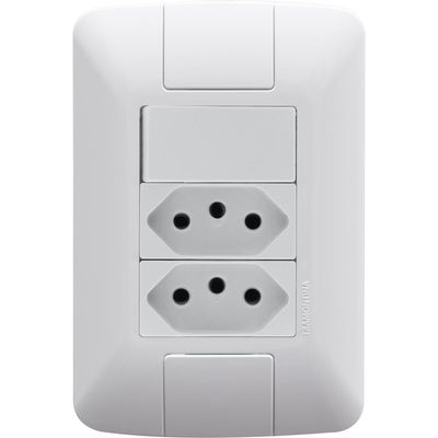 Conjunto 4x2 com 1 Interruptor Simples 6 A 250 V e 2 Tomadas 2P+T 20 A 250 V Tramontina Aria Branco