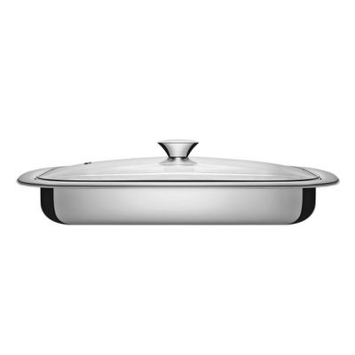 Assadeira Tramontina Cosmos Retangular em Aço Inox com Tampa de Vidro 34 cm 2,2 L