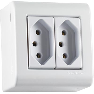 Caixa de Sobrepor com 2 Tomadas 2P+T 20 A 250 V Tramontina LizFlex Branca
