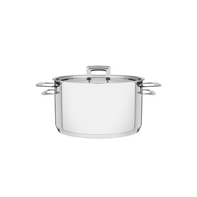 Caçarola Tramontina Brava Funda em Aço Inox Fundo Triplo com Tampa Plana e Alças 20 cm 3,6 L