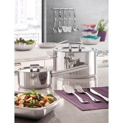 Caçarola Tramontina Brava Funda em Aço Inox Fundo Triplo com Tampa Plana e Alças 20 cm 3,6 L