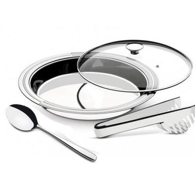 Kit para Servir Tramontina Ciclo Redondo em Aço Inox com Tampa de Vidro 3 Peças