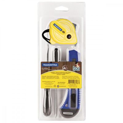 Kit de Ferramentas Tramontina com Trena Chaves de Fenda e Estilete para Uso Domestico 4 Peças