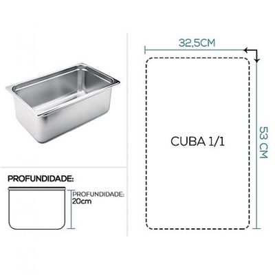 Kit 2 Cubas Gastronomica Inox 1/1x200mm com tampas Brasinox