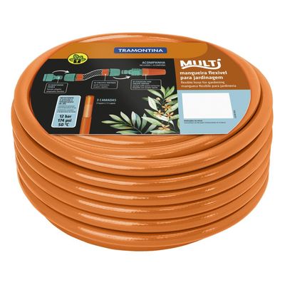 Mangueira 1/2" Tramontina Laranja em PVC 3 Camadas 25 m  com Engates Rapidos e Esguicho