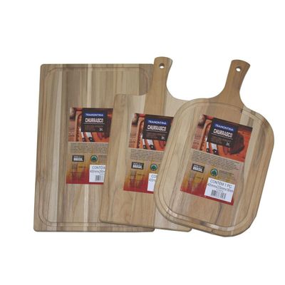 Kit de Tabuas para Alimentos Tramontina em Madeira Teca com Acabamento Lixado 03 Peças