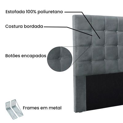Cabeceira King 1,95m Verona Veludo Cinza Chumbo