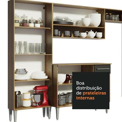 Armário De Cozinha Completa 261Cm Rustic/Preto