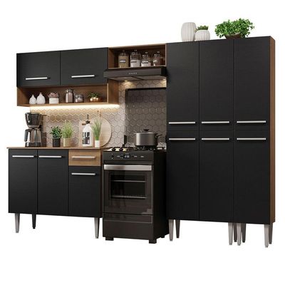 Armário De Cozinha Completa 261Cm Rustic/Preto