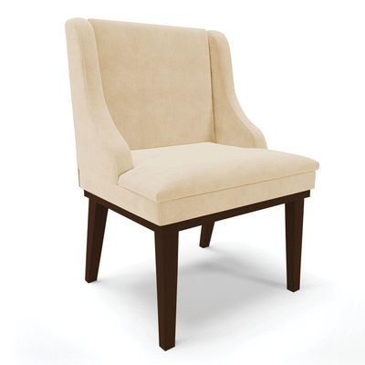 Cadeira De Jantar Liz Suede Base Fixa Madeira Tabaco Bege