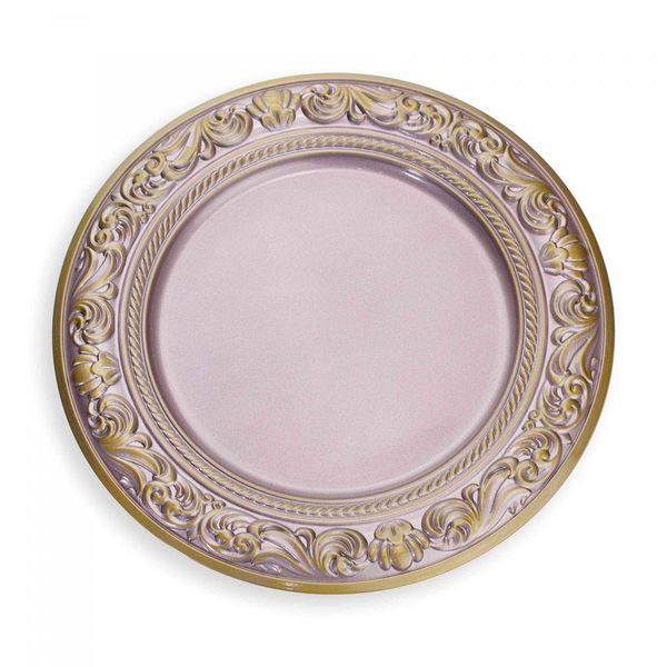 Sousplat De Plástico Rosa E Dourado Com Detalhe Em Arabesco 33Cm
