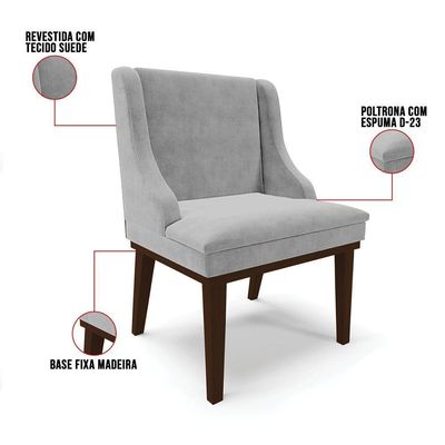 Cadeira De Jantar Liz Suede Base Fixa Madeira Tabaco Cinza