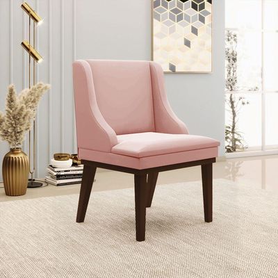Cadeira Liz Veludo Base Fixa Madeira Tabaco - Cor Rose