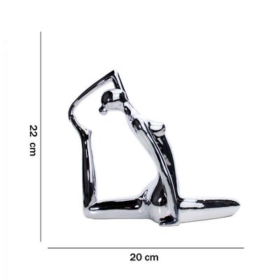 Escultura Yoga Prata Em Porcelana Pose Rei Pombo 22x20cm