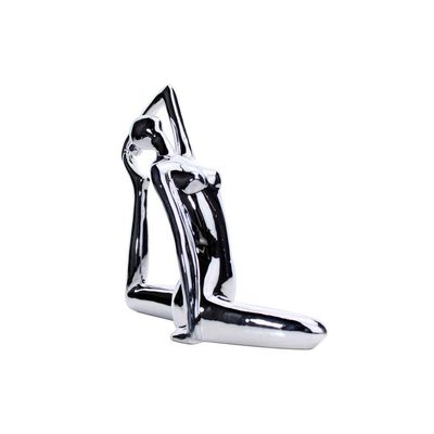 Escultura Yoga Prata Em Porcelana Pose Rei Pombo 22x20cm
