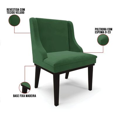 Kit 10 Cadeiras Liz Veludo Verde Base Fixa Madeira Preto -