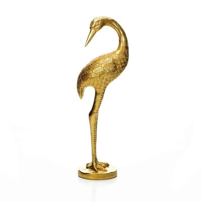 Escultura Pássaro Em Poliresina Dourado 40x14cm