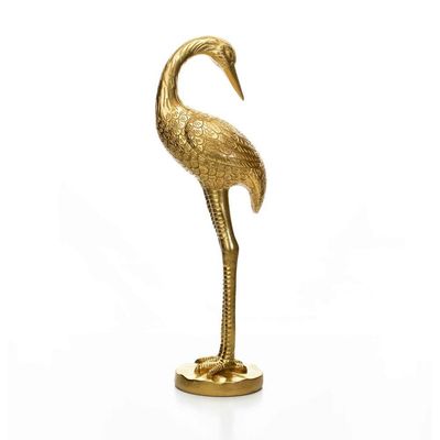 Escultura Pássaro Em Poliresina Dourado 40x14cm