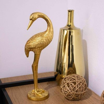 Escultura Pássaro Em Poliresina Dourado 40x14cm