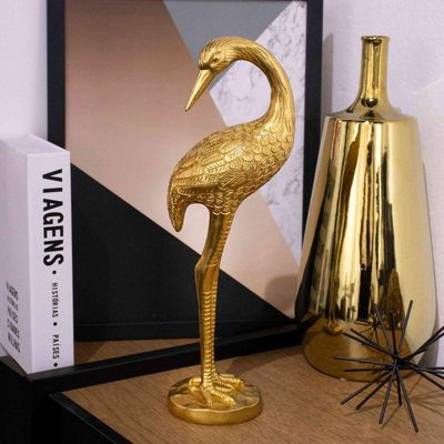 Escultura Pássaro Em Poliresina Dourado 40x14cm